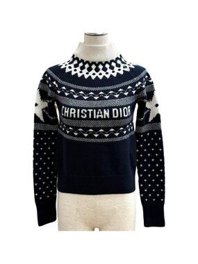 Dior Wool Cashmere Blend Logo Embroidery Nordic Pattern High Neck Sweater 38